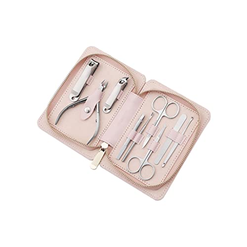 BONAD Zehennagelknipser 9-teiliger Edelstahl Nagel Set Home Professionelle Pediküre Nagel Set Tragbare Reise Schönheitsset mit tragbaren Modebeutel Nagelknipser-Set (Color : Roze)