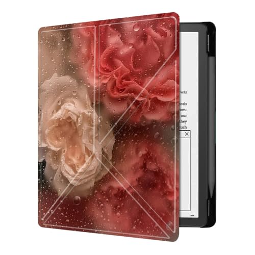 Case for 10.2-inch Introducing Kindle Scribe 2022 Release Slim Leather Protective Cover with Foldable Stand Auto Sleep/Wake with Pen Holder - Flowers behind The glass