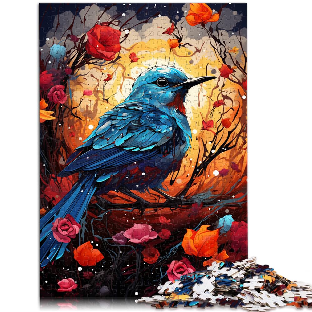 Puzzle-Geschenk, exotischer bunter Blauvogel und Blumen für Erwachsene, 1000-teiliges Puzzle, Holzpuzzle und Geschenkidee, 1000 Teile (50 x 75 cm)