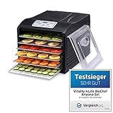 BioChef Arizona Sol Dörrautomat/Dörrgerät mit 6 Einschüben aus Edelstahl PLUS Digitaler Timer + Thermostat, 1 x Anti-Haft Folie, 1 x feinmaschigen Einlegematte, 1 x Auffangblech (Schwarz)