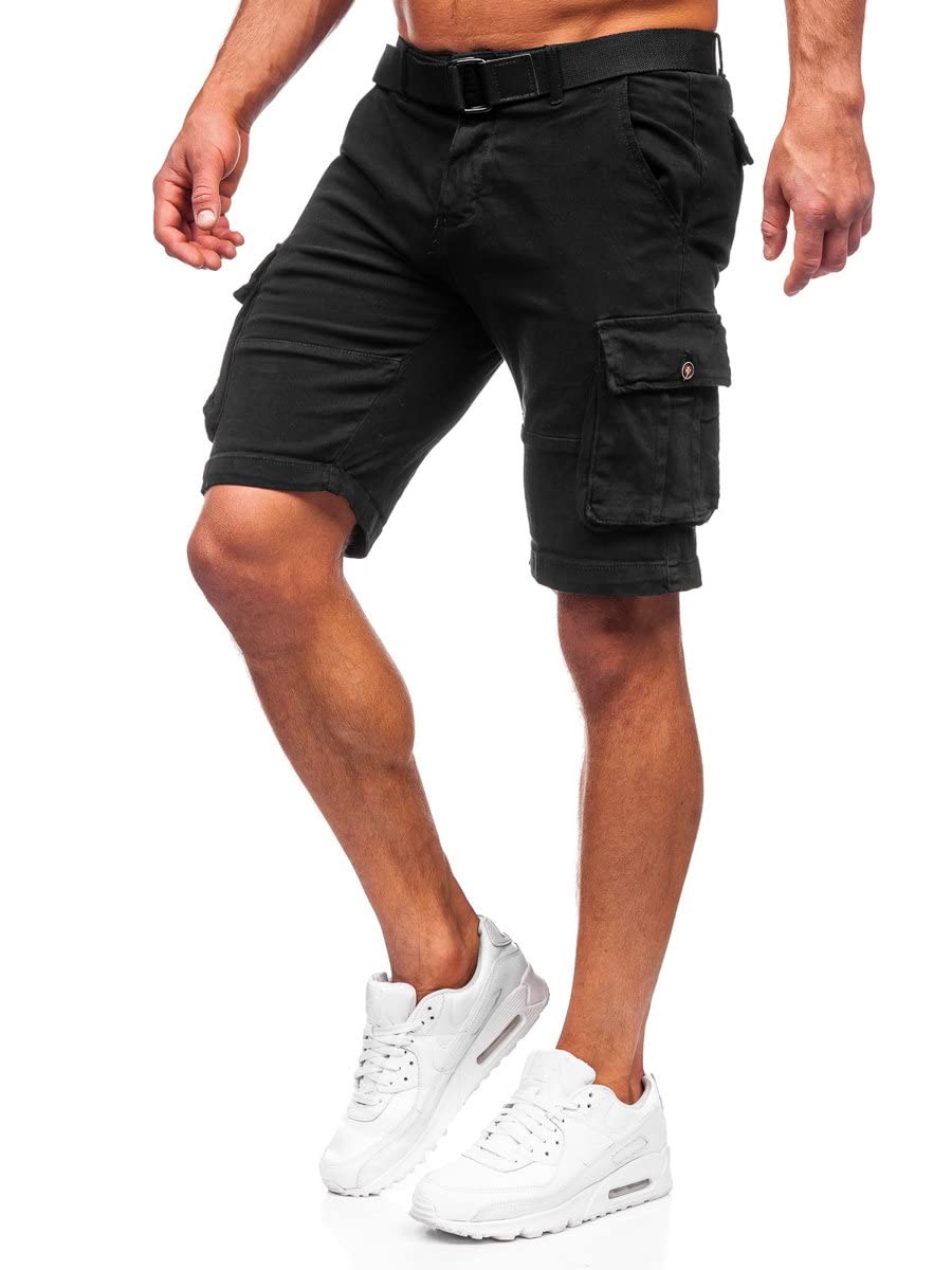 BOLF Herren Kurze Sporthose Shorts Bermudas Kurze Hose Cargo Cargohose Kurzschlauch Sweathose Stretch Freizeithose Street Style MP0109N Schwarz XXL [7G7]