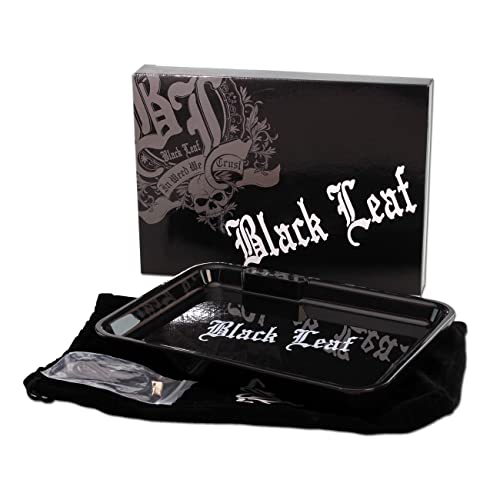 Black Leaf Rolling Tray LED schwarz | Mixing Tray BAU-Unterlage 279x209x34mm | Metalltablett zum Bauen