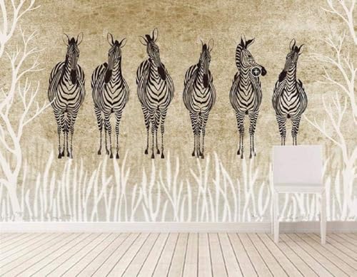 Vintage Prärie Zebra 3D Tapete Poster Restaurant Schlafzimmer Wohnzimmer Sofa TV Dekorative Wand-430cm×300cm