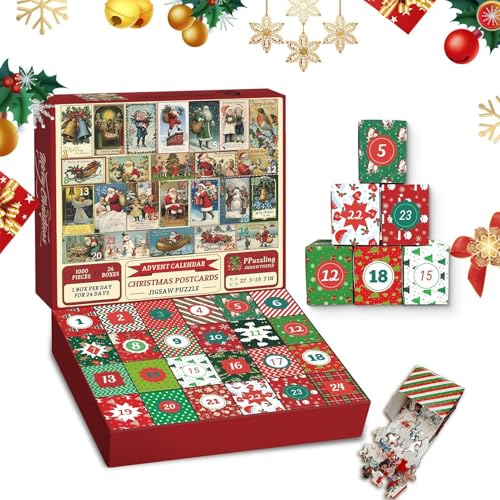 Weihnachts-Countdown-Puzzle – Adventskalender-Puzzle | Weihnachts-Adventskalender-Puzzle | Winter-Countdown-Puzzle 2024 | Kreatives 1000-faches Countdown-Wandgemälde mit dekorativen Puzzles