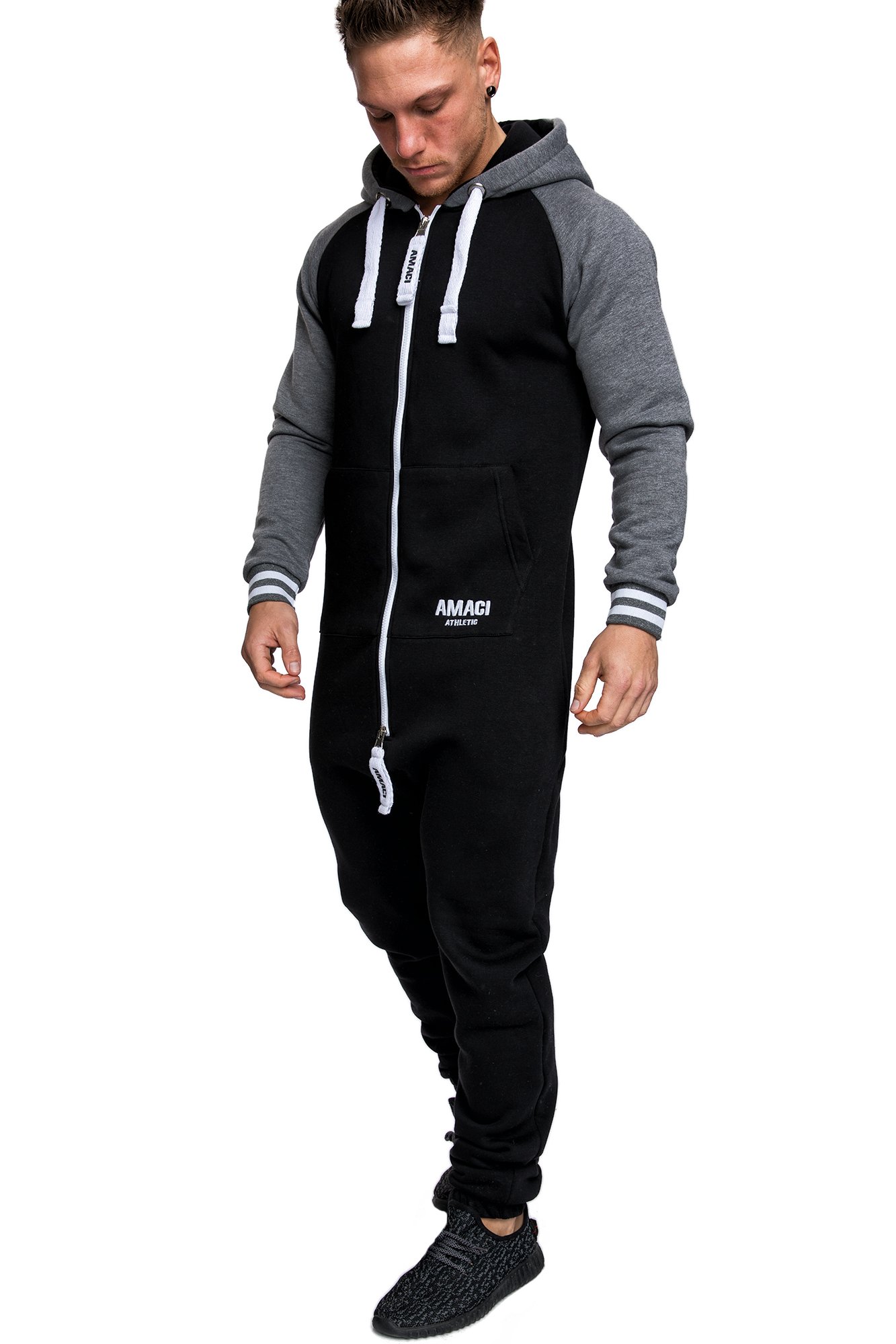 Amaci&Sons Herren Overall Jumpsuit Onesie Jogging Sportanzug Trainingsanzug Jogginganzug 3022 Schwarz XL