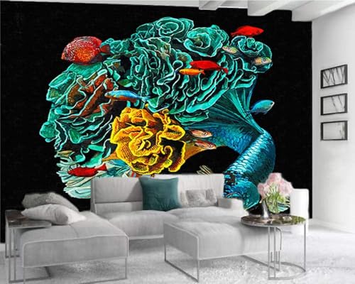 Blauer Blumenschwanzfisch Kleiner Fisch 3D Tapete Poster Restaurant Schlafzimmer Wohnzimmer Sofa TV Dekorative Wand-200cm×140cm