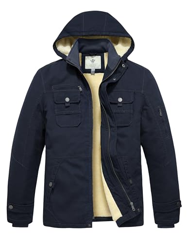 WenVen Herren Mode Lang Parka Gepolstert Puffer Jacke Klassisch Militär Jacke Bequem Freizeit Jacke Blau-2019 M