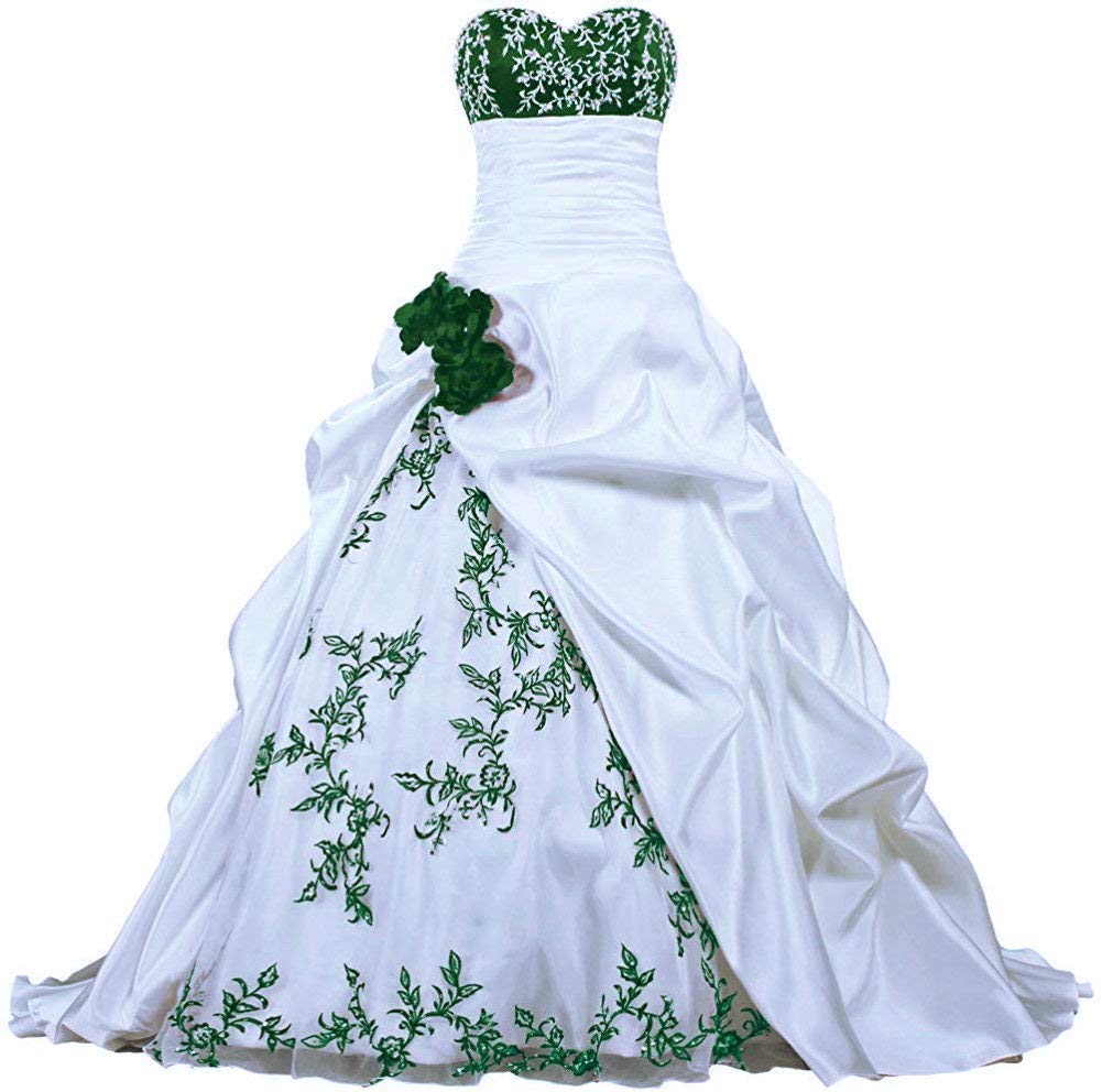 Zorayi Damen Elegante Kapelle Zug Prinzessin Ballkleid Brautkleid Hochzeitskleider Weiß & Grün Größe 42