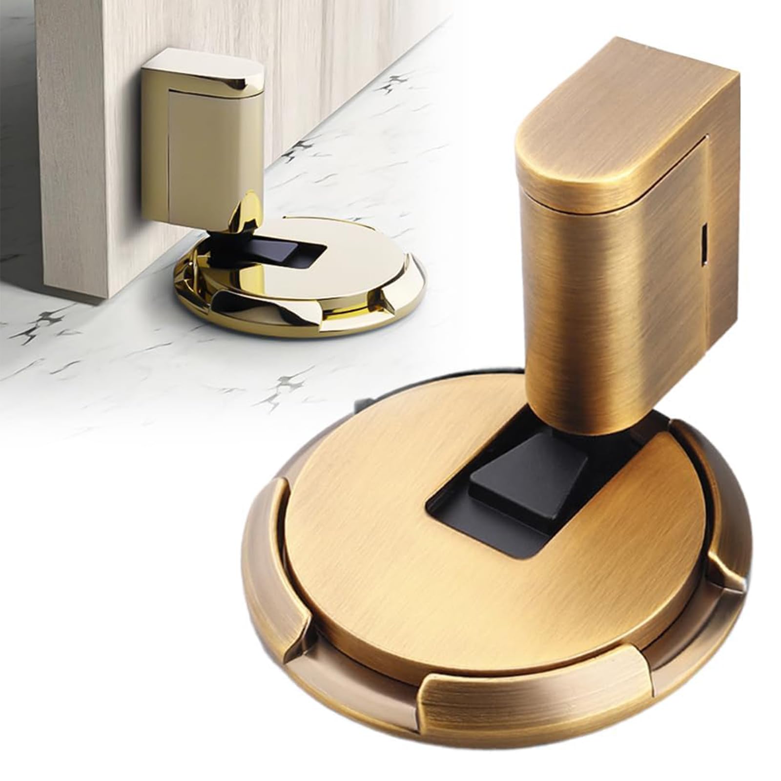 Magnetic Door Stopper for bottom of door, Punch-Free Mechanical Silent Floor Door Stop, Mechanical Floor Door Stopper, Adjustable Height Door Holder (Yellow Bronze)