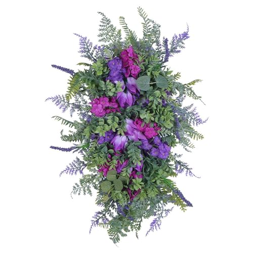 Meiliyizu Frühlingskranz mit bunten Tulpen, für Haustür, künstliche Lavendel, Girlanden für Hochzeit, Veranda, Wand