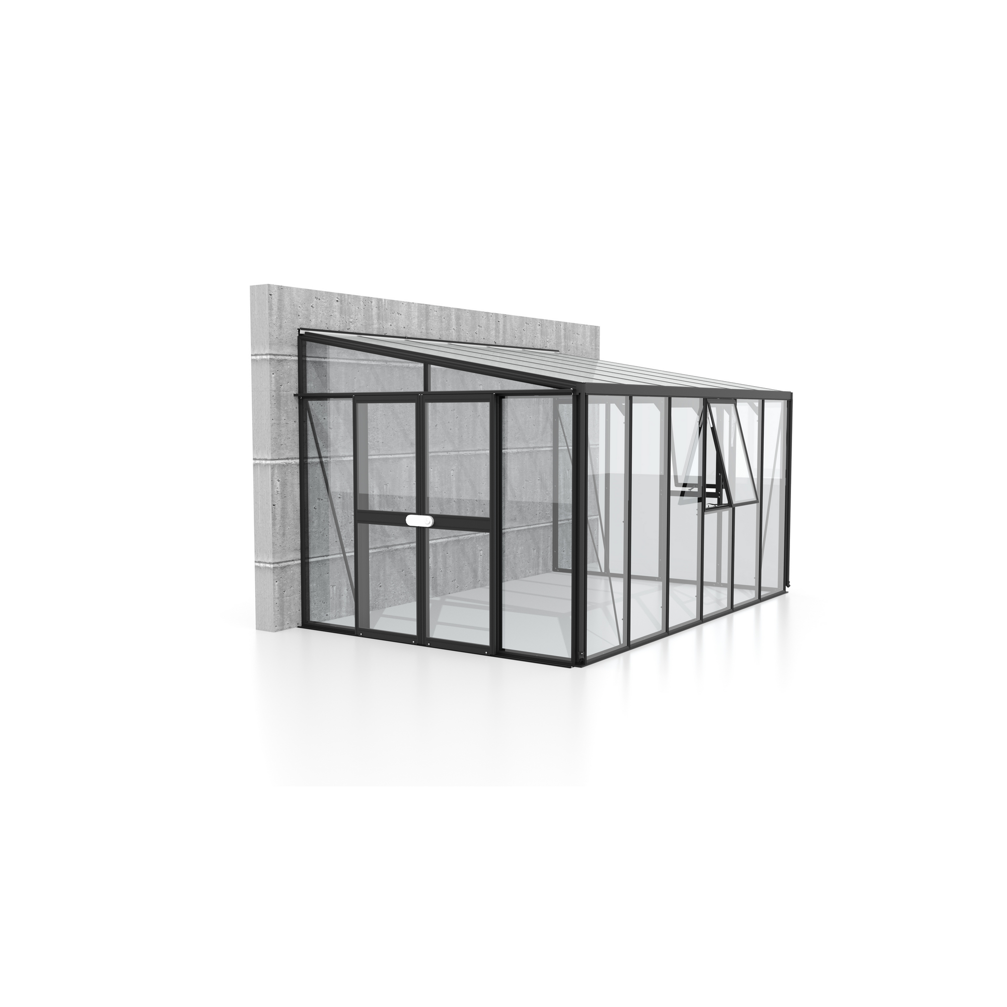 Vitavia Anlehngewächshaus 'Athena 10200' 10,2 m² 267,9 x 406,7 cm 3 mm Sicherheitsglas/10 mm Hohlkammerplatten schwarz 3