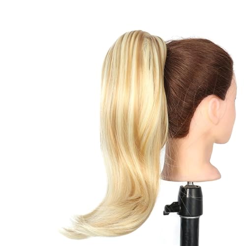 Pferdeschwanz Haarteil Synthetischer gerader Pferdeschwanz Wrap-Around-Clip in Haarverlängerungen aus Haar-Naturhaarteil-Faser schwarzblonder Pferdeschwanz Pferdeschwanz Haarverlängerung(Color:P1B/30)