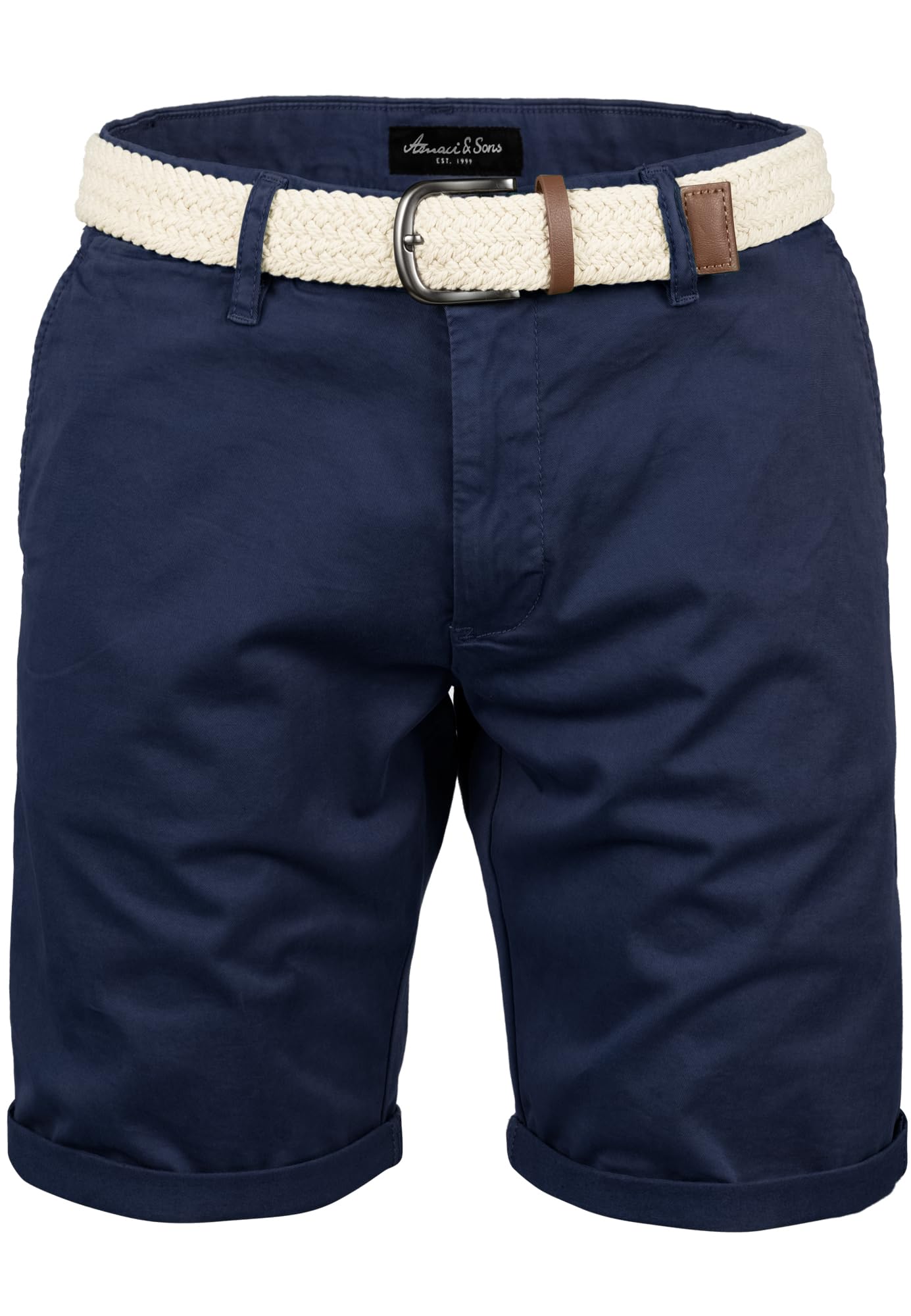 Amaci&Sons Herren Chinoshorts inkl. Gürtel Männer Kurze Bermuda Hose Regular Fit Gurt7030 Navyblau W34