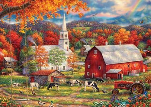 HfmQuisutron Jigsaw Puzzle 1000 Teile Bauernhof Landschaft Malerei Poster Buntes Geschicklichkeitsspiel Für Die Ganze Familie Erwachsene Zw371Qv