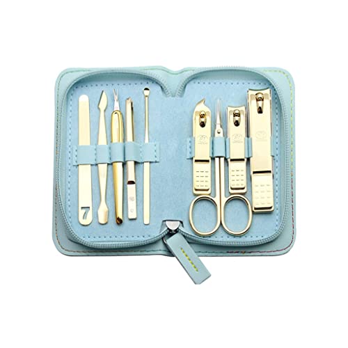 Zehennagelknipser 9-teiliger Nagel-Clipper-Kit Edelstahl-professionelle Pediküre-Maniküre-Kit Beauty-Tool-Schönheits-Kit mit Pu. Lederabdeckung Unisex. Nagelknipser-Set (Color : Blue2)