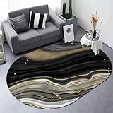 Jwujnxaq Teppich Wohnzimmer Oval, Modern Kurzflor Waschbar Teppich für Schlafzimmer Esszimmer Studie Deko Fußmatte Schwarz Gelb Stein Textur Abstrakt, 70 x 100 cm