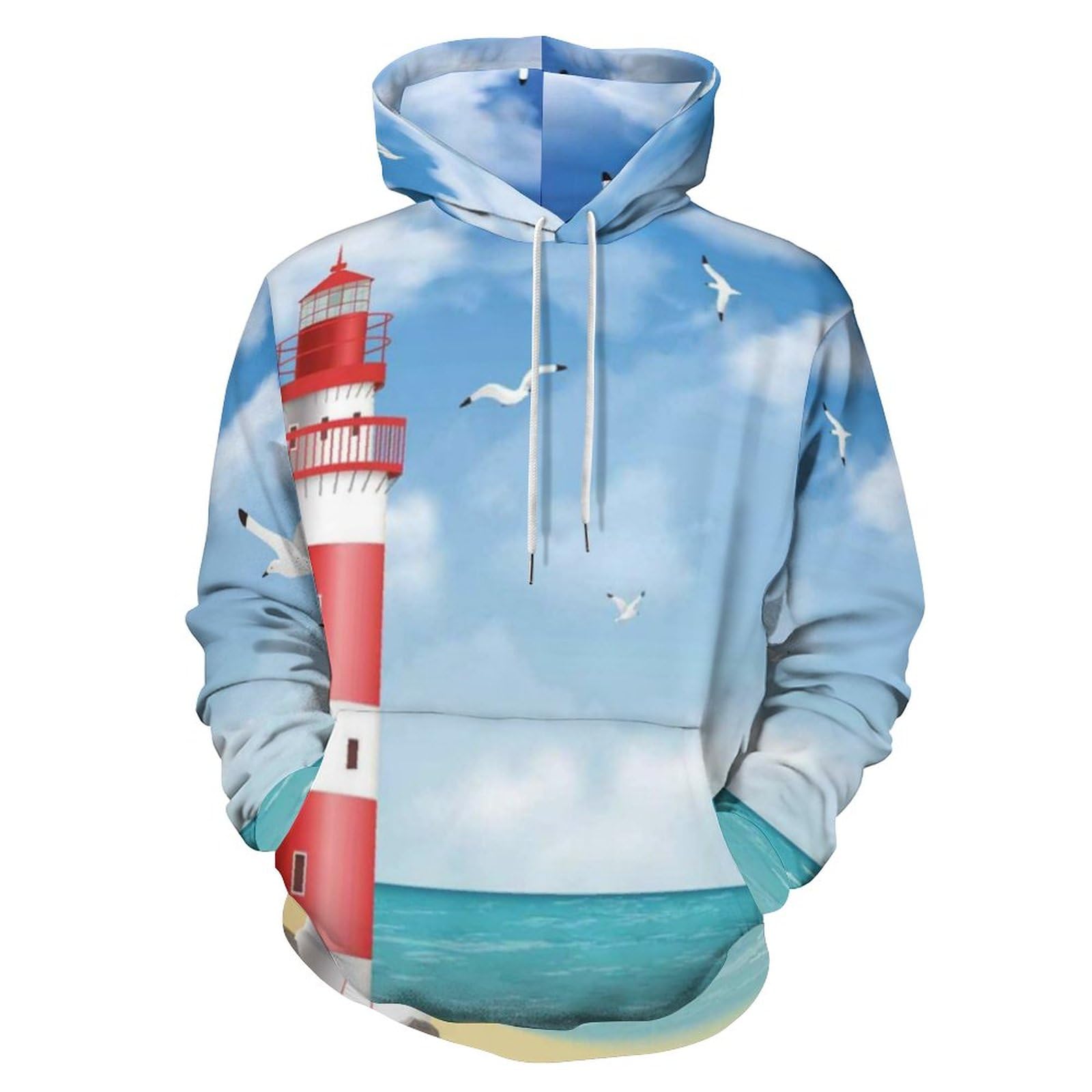 HABXNJF Kapuzen-Sweatshirt, Leuchtturm Hoodie, Mode Hoodie mit Tasche für Herren Damen, Leuchtturm, S