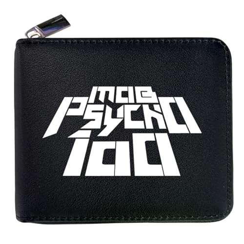 RYNDEX M-ob Psyc-ho 100 Anime-Geldbörsen, Leder Geldbörse mit Reißverschluss-Design, Geldbörse Geldbeutel Portemonnaie für Geschenkidee(Color:Black 2)