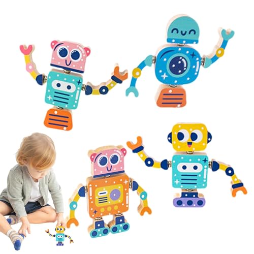 Weppduk Roboterbausatz, Bauspielzeug für Kinder - Holzroboter-Bauspielzeug | Lernblöcke, Stem-Kits, 4-teiliges kreatives Spiel-Roboter-Bauset für Jungen und Mädchen