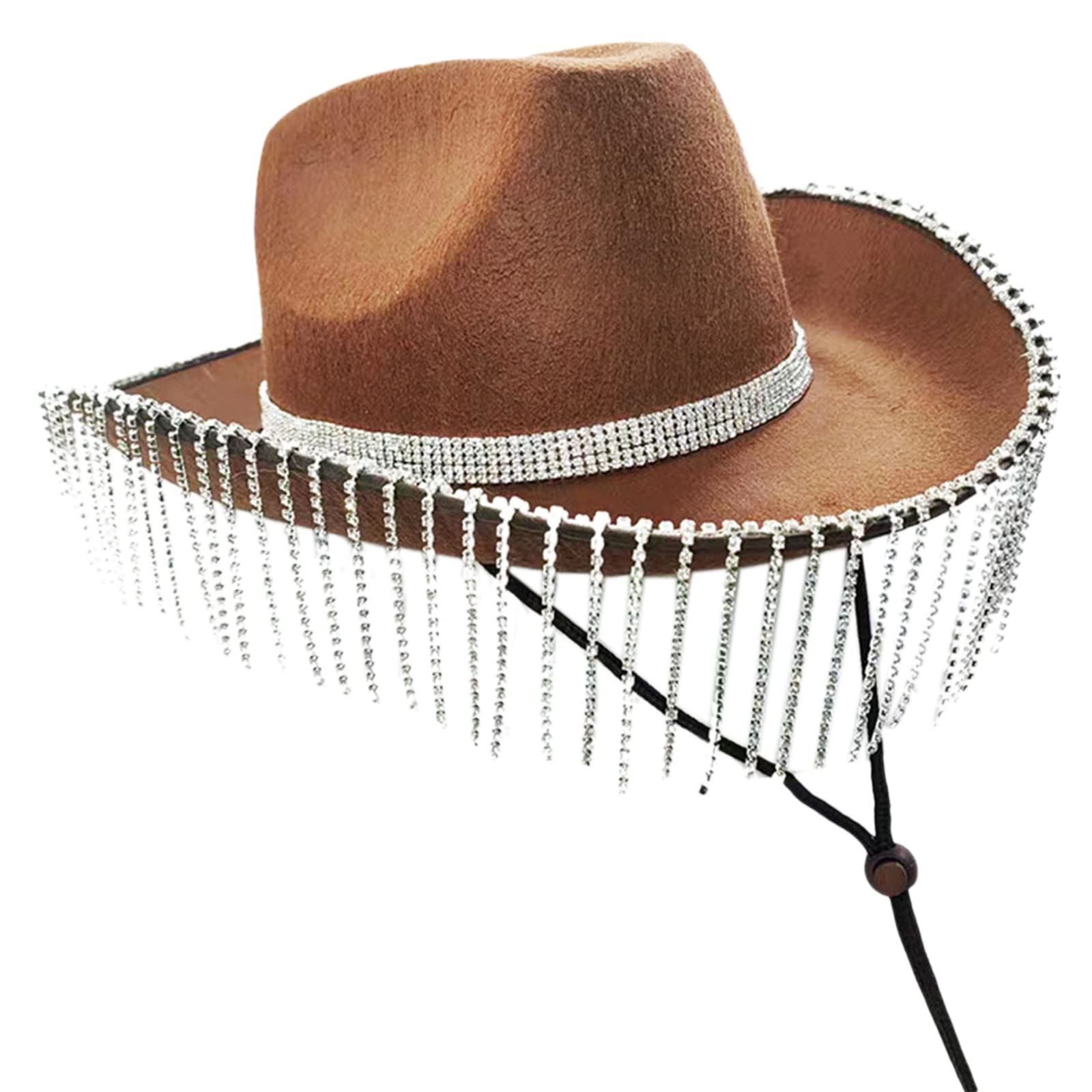 Cowgirl-Hut mit Strasssteinen, Glitzer, Kuh-Mädchen-Hut mit Strass-Fransen, Erwachsenengröße, Cowboyhut für Party, Cowboyhut mit Strasssteinen, Fransen, Cowgirl-Hut, Kostüm für Damen, Erwachsene,