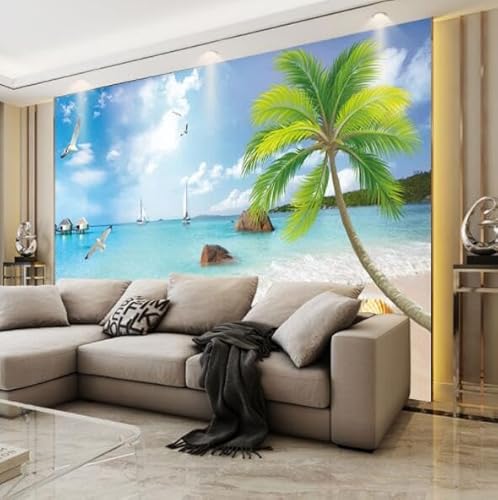 tyujlkjddlf Tapete Wandbild 3D Benutzerdefinierte Wohnzimmer Tapete Wandbild Tv Hintergrund Wandmalerei Sofa Meerblick Tapete Strand Meer Blauer Himmel Landschaft Wandverkleidung-350Cmx245Cm