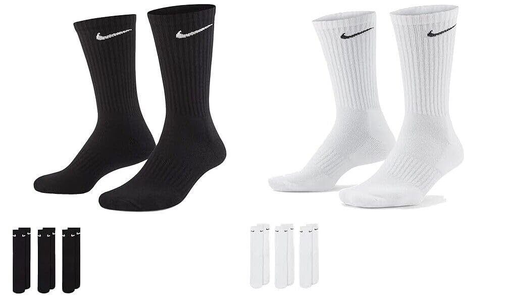 Nike 6 Paar Herren Damen Socken SX4508 weiß oder schwarz oder weiß grau schwarz, Farbe:Schwarz, Sockengröße:38-42