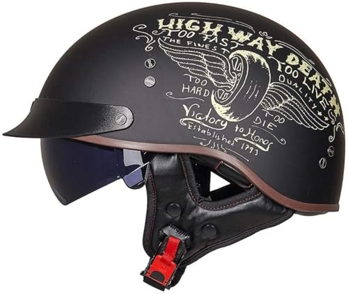 EBAYIN Halbhelme Jethelme Brain - Cap Cruiser Chopper Scooter Pilot Jet Helm DOT+ECE Zertifizierte Persönlichkeit Retro Harley Motorradhelm,A-XL=（61~62cm）