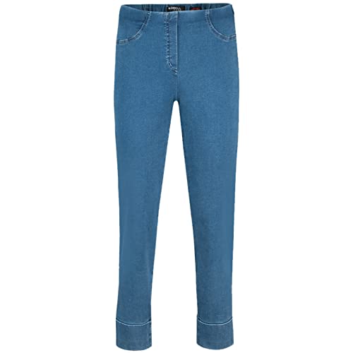 Robell Style BELLA09 – Bequeme, Denim Power Stretch 7/8 Jeans, Gerade geschnittenes Bein mit Aufschlag und Gesässtaschen Light Denim Blue Größe 46