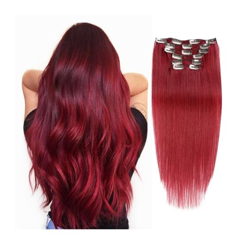 Clip-in-Haarverlängerungen Clip-in-Haarverlängerungen, Echthaarteile, 7 Stück pro Set, weinrote Haarverlängerungen, 100% reines Remy-Echthaar, Clip-in-Extensions, Doppel-Tressen-Clips, gerade Clip-in