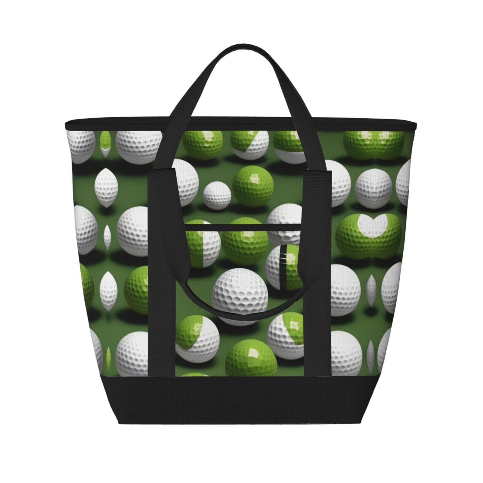 YQxwJL Isolierte Kühltasche mit Golfball-Aufdruck, große Kapazität, Einkaufstasche, Reisen, Strand, wiederverwendbare Einkaufstasche für Erwachsene, Schwarz, Einheitsgröße