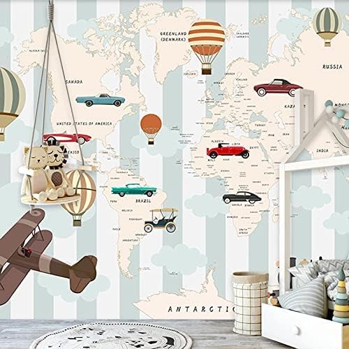 Cartoon Flugzeuge Auto Heißluftballon Weltkarte 3D Tapeten Wanddekoration Fototapete Sofas Wohnzimmer Wandbild Schlafzimmer-150cm×105cm