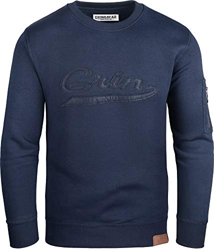 Grin&Bear Herren Crew Neck mit Ärmeltasche Navy S GEC542