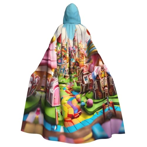 WURTON Candy Land Print Halloween Kapuzenumhang mit Kapuze für Damen Herren Karneval Mottoparty Dekorationen