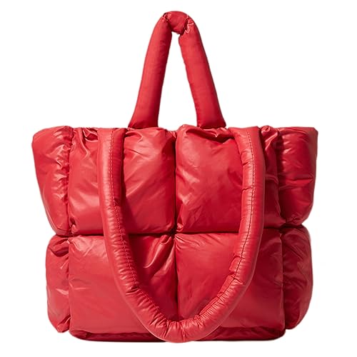 ohodhmnu Damen Tragetasche, stilvolle und leichte Damen Nylon Schultertasche Taschen Handtasche für den täglichen Gebrauch und Reisen, rot, with accessories