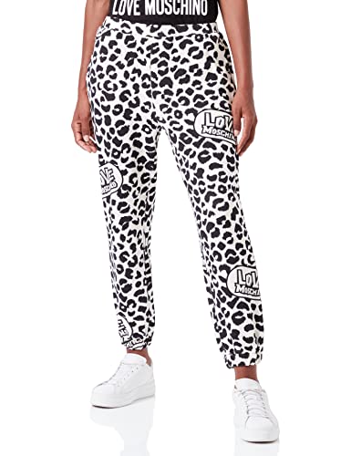 Moschino Damen Regular Fit With Logo Animalier Allover Print Casual Pants, Red Beige, 40 EU