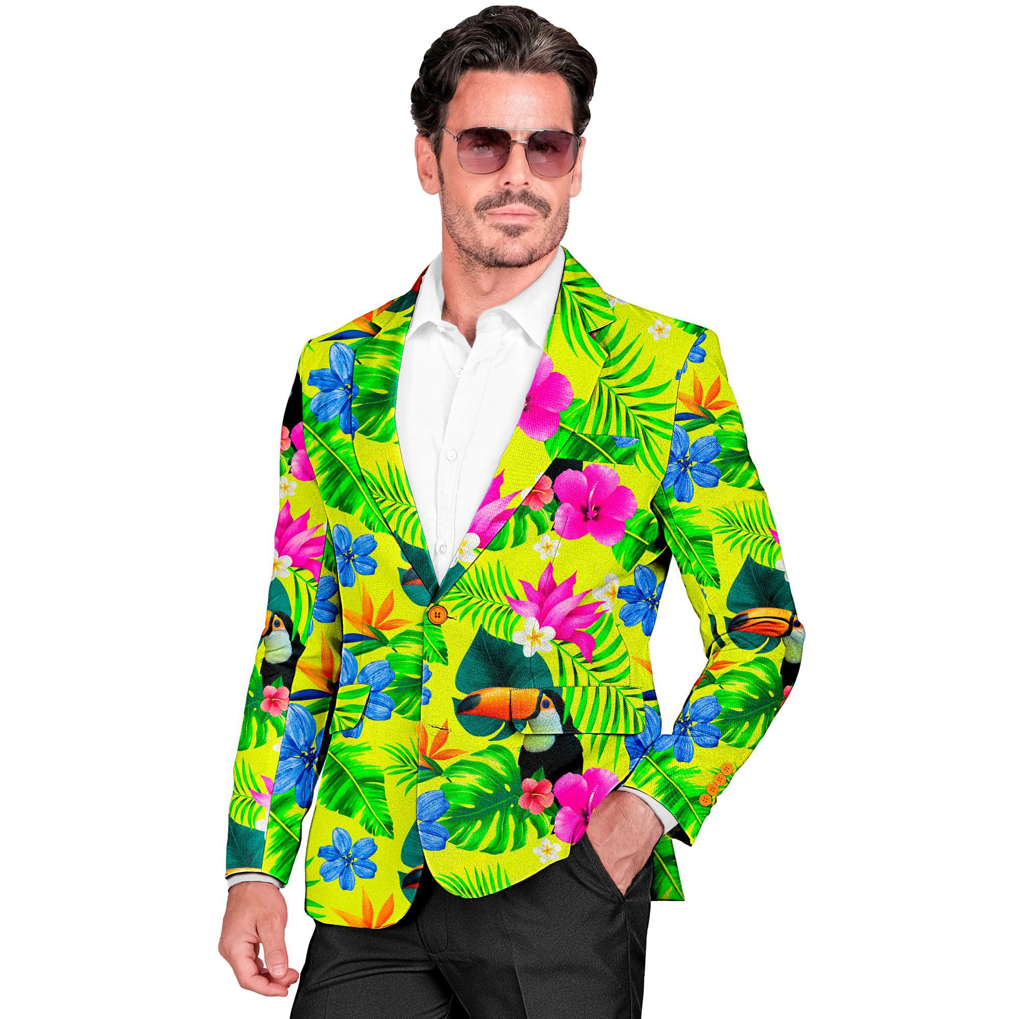 W WIDMANN MILANO Party Fashion - Party Fashion Jackett, Tropen Muster, Anzugjacke, Neon, Hawaii, Paradiesvogel, Showmen