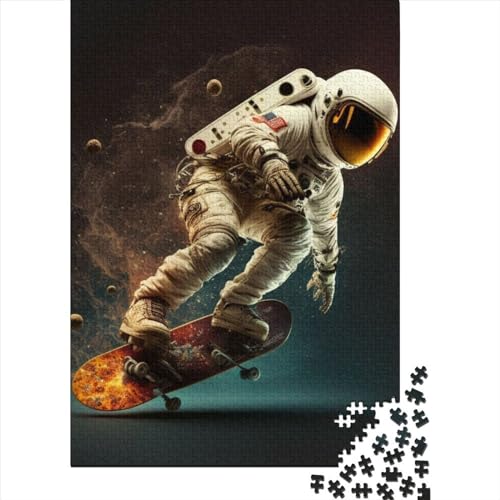 Lustiges Astronauten-Skateboard-Holzpuzzle für Teenager, Geschenke für Teenager, 1000-teiliges Puzzle für Erwachsene, Teenager, Lernpuzzle (Größe: 75 x 50 cm)