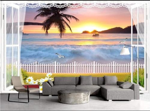 Das Meer Das Boot Der Sonnenaufgang Die Vögel 3D Tapete Poster Restaurant Schlafzimmer Wohnzimmer Sofa TV Dekorative Wand-350cm×256cm