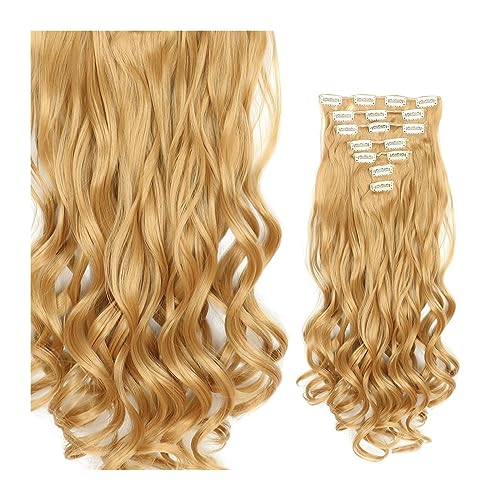 Clip-in-Haarverlängerungen 24-Zoll-Clip-in-Haarverlängerungen, lang, gewellt, 7 Stück, 16 Clips in Haarverlängerungen, lange gewellte synthetische blonde schwarze Haarteile, hitzebeständiges Kunsthaar