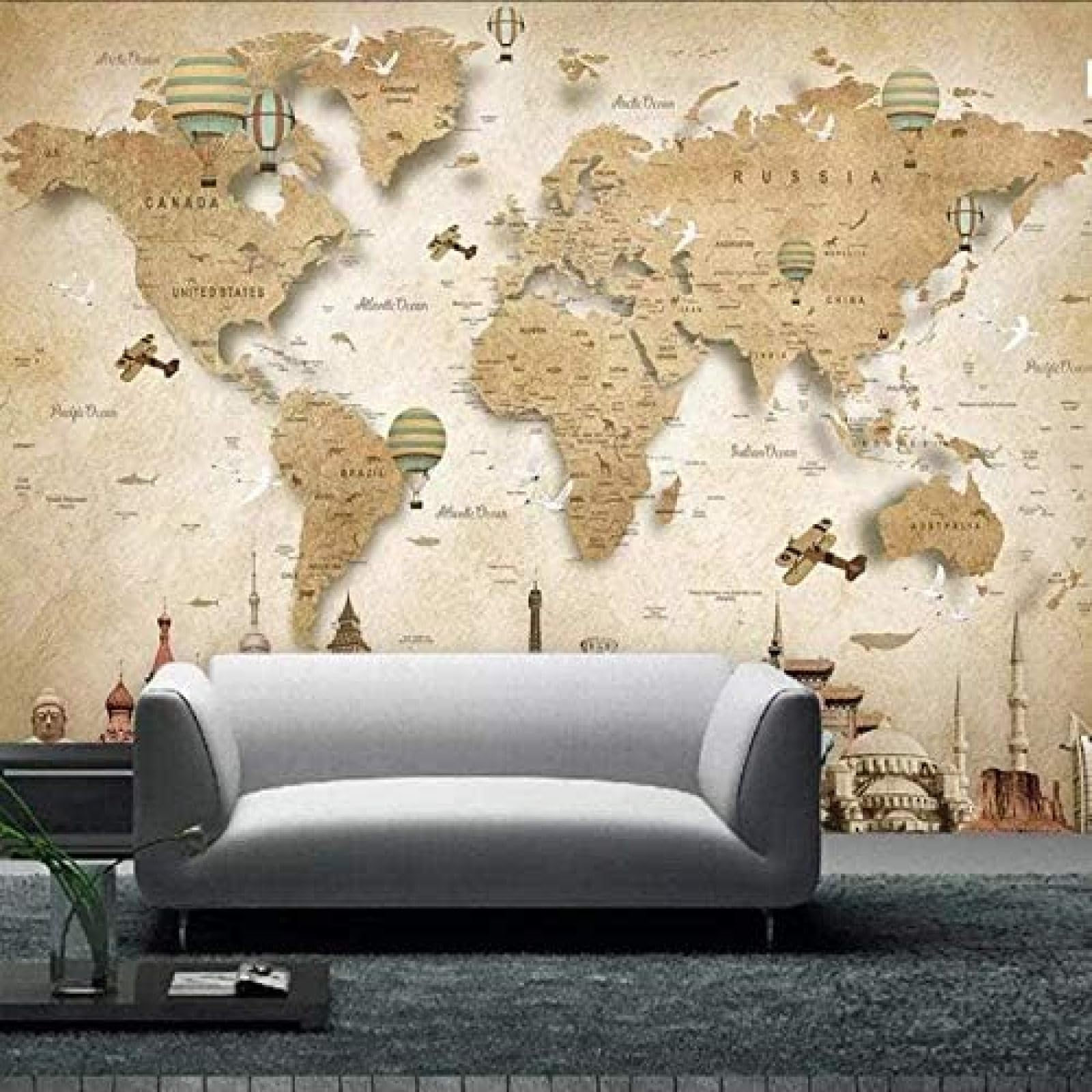 Cartoon Weltkarte Tiere 3D Tapeten Wanddekoration Fototapete Sofas Wohnzimmer Wandbild Schlafzimmer-200cm×140cm