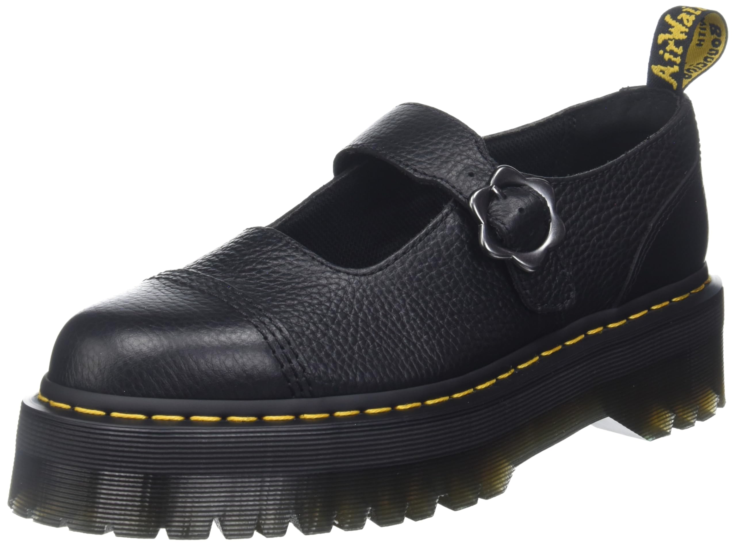 Dr. Martens Damen Addina Blume Mary Jane Flat, Schwarz gefrästes Nappa