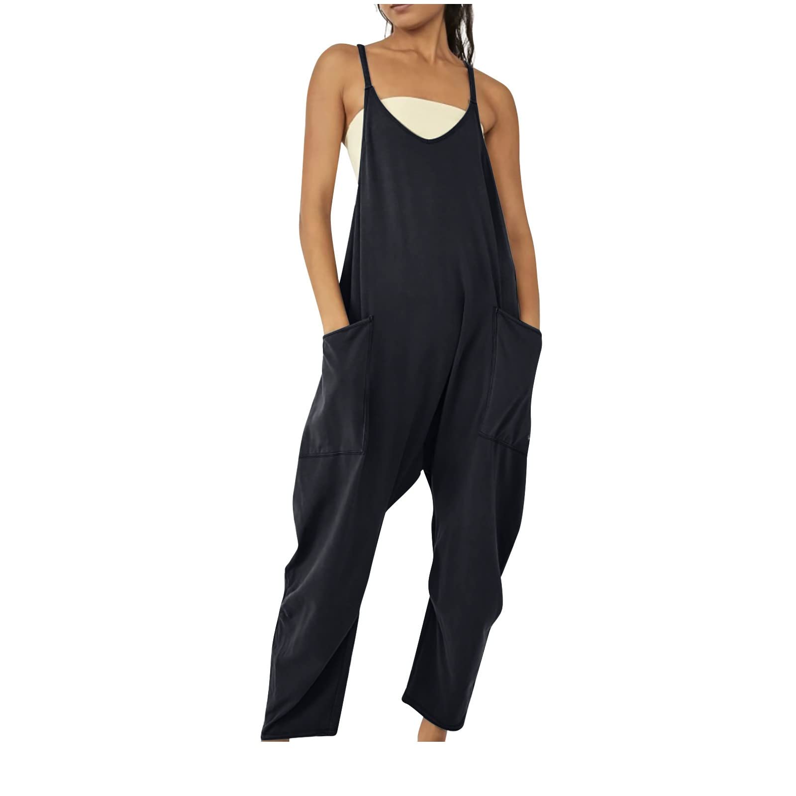 CSHE Klassisch Jumpsuit Damen Einfarbig Latzhose mit Taschen Atmungsaktiv Damen Playsuit Eleganter Kurz Latzhose Leicht Hosenanzüge Für Frauen (Mehrere Farben Verfügbar)