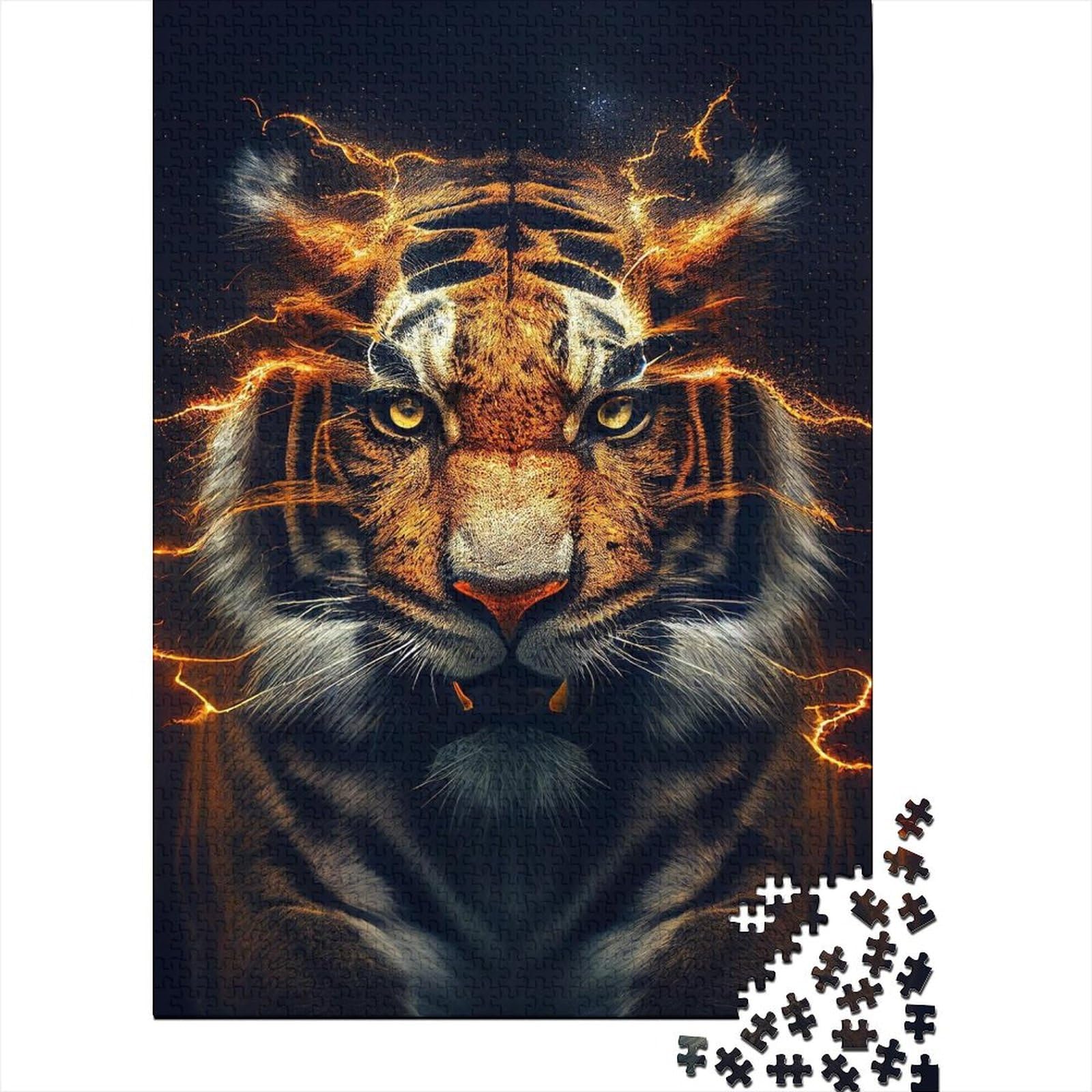 Elemental Lightning Tigers Holzpuzzle Puzzles für Erwachsene und Teenager Schwierige, anspruchsvolle Puzzles 1000-teiliges Premium-Holzpuzzle 29,53x19,69 Zoll