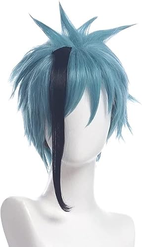 LINLINCD-Wig Anime Cosplay Anime Cosplay Perücken Twisted-Wonderland Octavinelle Floyd Leech Perücken kurzes blaues Haar mit Perückenkappe for Halloween Party Karneval