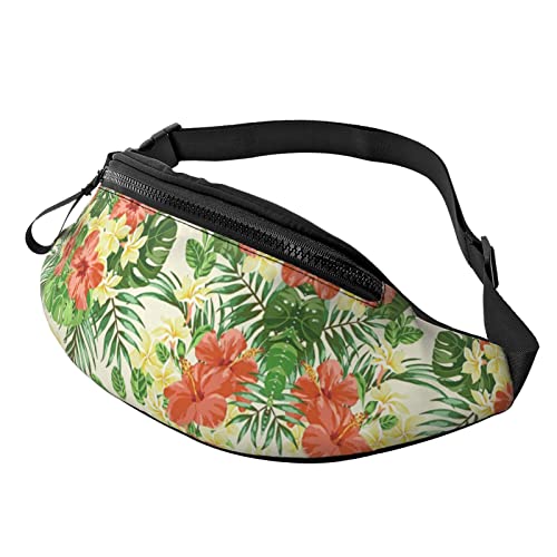 Hojas Tropicales Y Flores Hüfttasche für Damen und Herren, Hüfttasche, für Reisen, Yoga, Fitnessstudio, Outdoor, Workout, Sport, Reisen, Laufen, Schwarz , Einheitsgröße