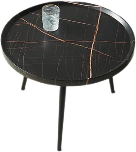 MDF-Beistelltisch 40/50/60 cm Büro-Metallstativ-Beistelltisch Rundes Tablett Abnehmbares Tablett Außen- und Innengetränke-Snack-Couchtisch Telefontisch, Schwarz, 60 * 48 cm