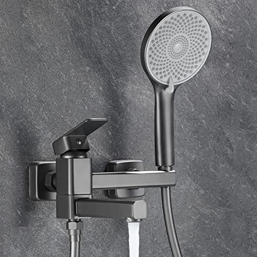 Badewannenarmatur Wannenarmatur Mit 3 Strahlarten Handbrause Messing Wandmontage Einhebel Wannenbatterie, Badewanne Wasserhahn, Grau