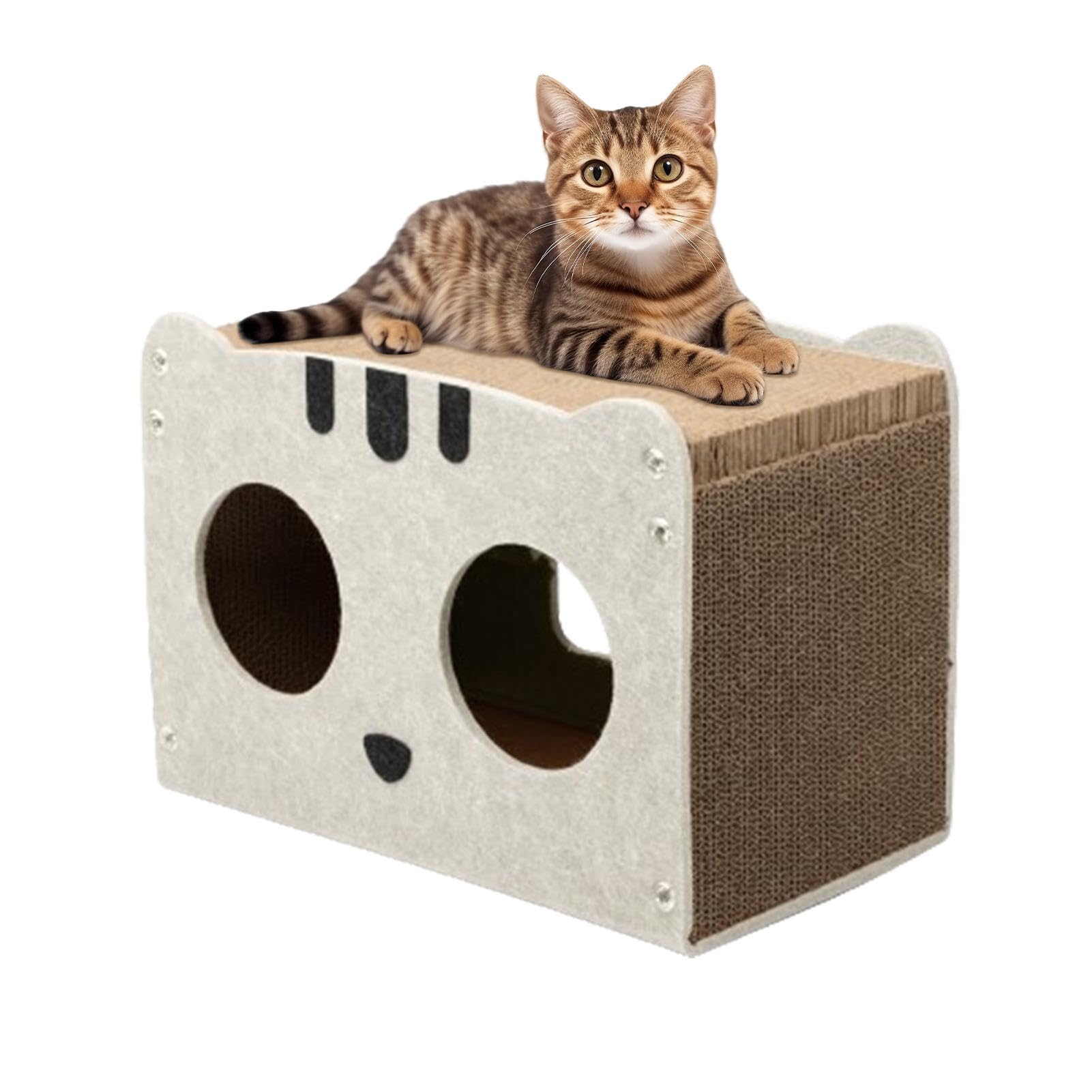 Katzenkratzhaus Karton | Abnehmbare Katzenspielbox, Wellpappe, Kratzbaum für Indoor-Katzen, Abnehmbarer Kratzbaum Katzenversteck Wellpappe