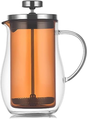 WLCBWYF French-Press-Kaffeemaschine, French-Press-Kaffeemaschine, doppelwandiges Borosilikatglas, Filtersystem aus Edelstahl 304, klare Kaffeepresse-Teekanne, Bernstein