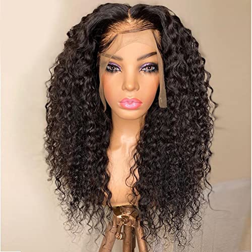 XIUWOUG 100% Brazilian Natural Black Wig with Baby Hair Lace Front Wigs Body Wave Human Hair Wig, Natural Wave Real Hair Wig for Women, Black Wigs,Schwarz,26 inches